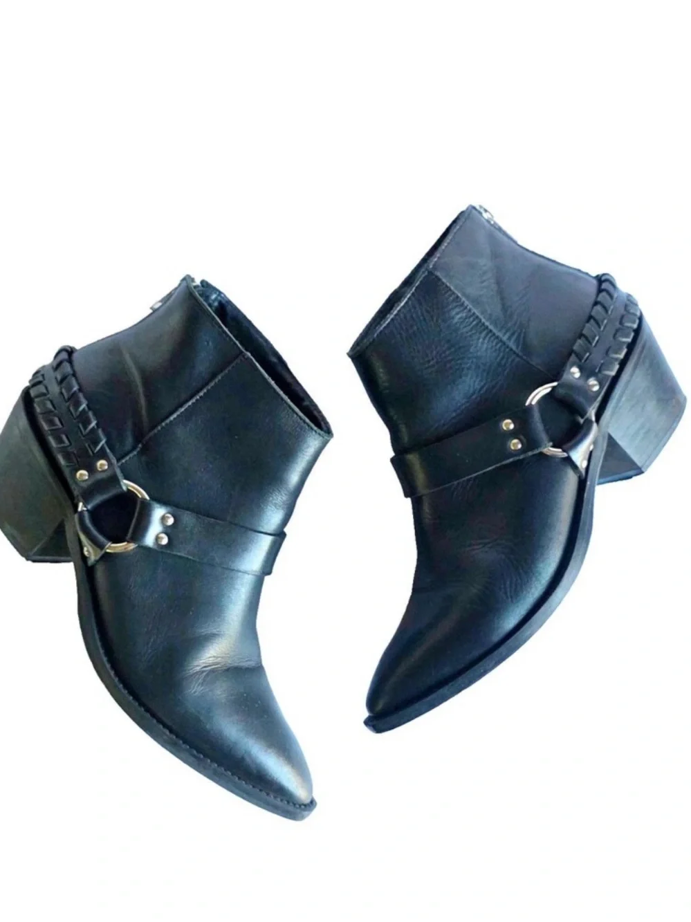 Brusque Black Leather Western Harness Ankle Boots Made in Portugal US 7.5–8